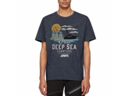 Rockinstone Jaws Movie Orca Charters Illustrated Heather Navy Adult Shirt Size:xl