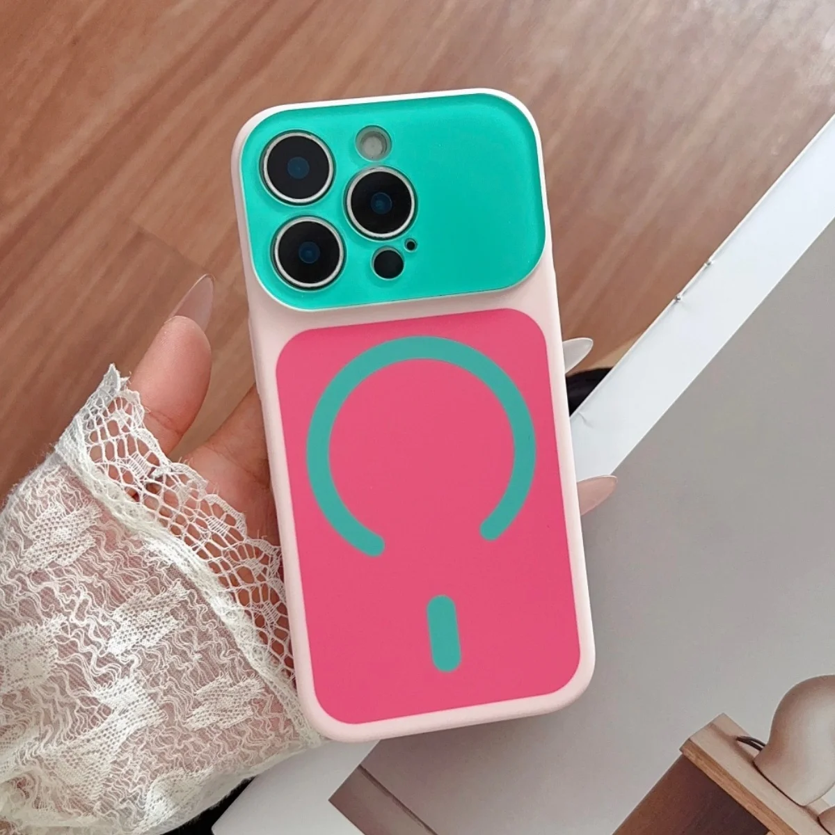 Capa Protetora Com Lente Grande E Carregamento Magnético Para Iphone 12 Pro Max (vermelho Rosado).
