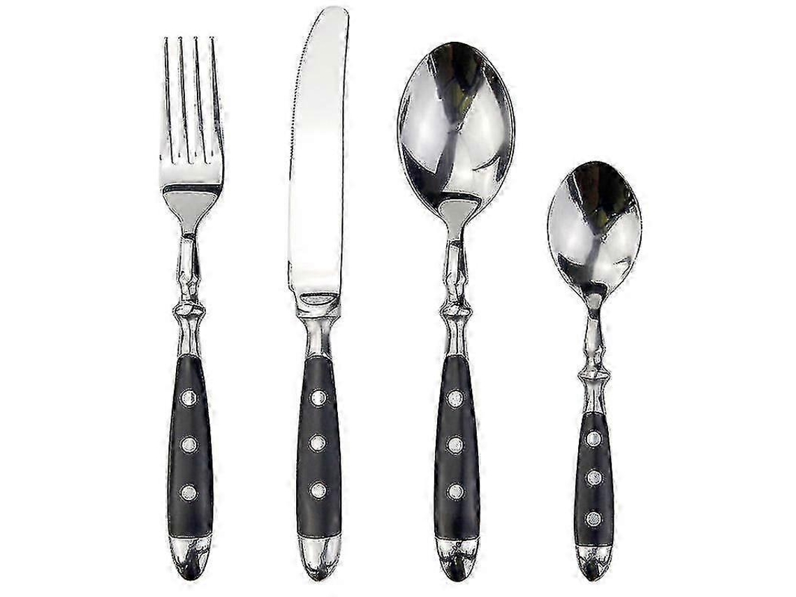 Conjunto De Talheres Clássicos E Elegantes Em Aço Inoxidável Com Cabo De Rebites De Resina, 4 Em 1, Utensílios Delicados Para Jantar Em Casa.