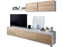 Conjunto de Móveis de TV HABITDESIGN (Branco Artik e Carvalho - 200x41 cm)