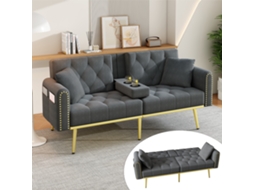Sofá Cama De 2 Lugares Função Cama, 3 Posições Ajustáveis, Com Porta Copos Cinza Mobrio
