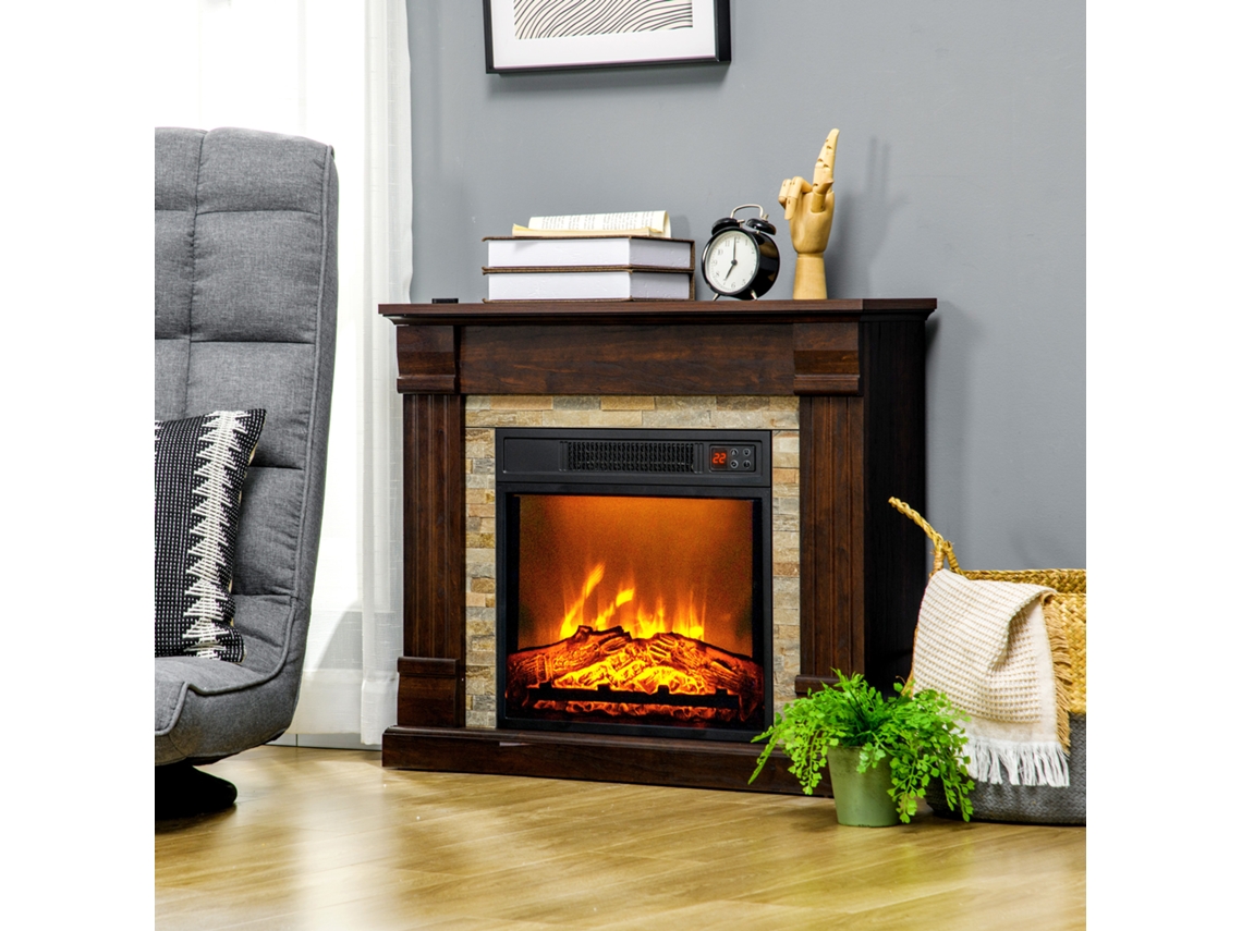 Lareira Elétrica, Lareira Decorativa 1800w Efeito Chama, Brilho e Temperatura Reguláveis, 80x21,6x67,8cm, Castanho