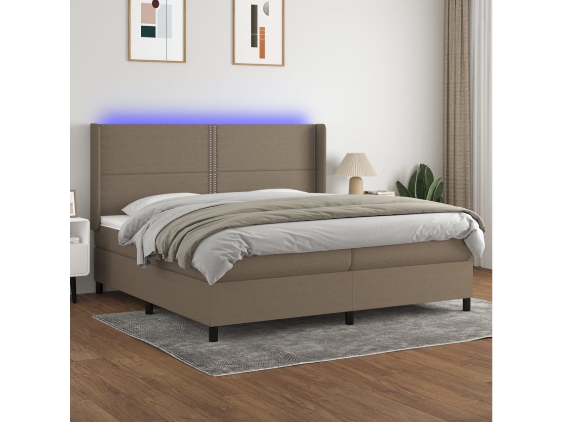 Vidaxl Cama Box Spring Colchão/led 200x200cm Tecido Cinza-acastanhado