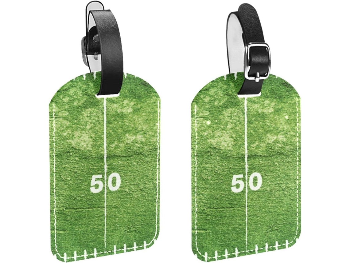 Etiquetas De Bagagem Em Couro Pu Com Estampa Campo Futebol Grunge Pacote 2 Proteção Privacidade