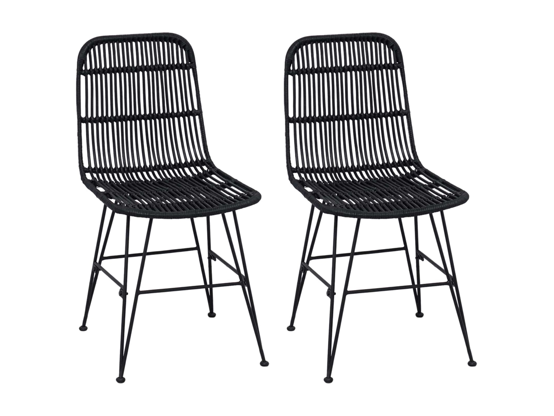 Cadeira de Jantar 2 Pcs Preto 41x55x85 Cm Rattan e Aço MAISON EXCLUSIVE
