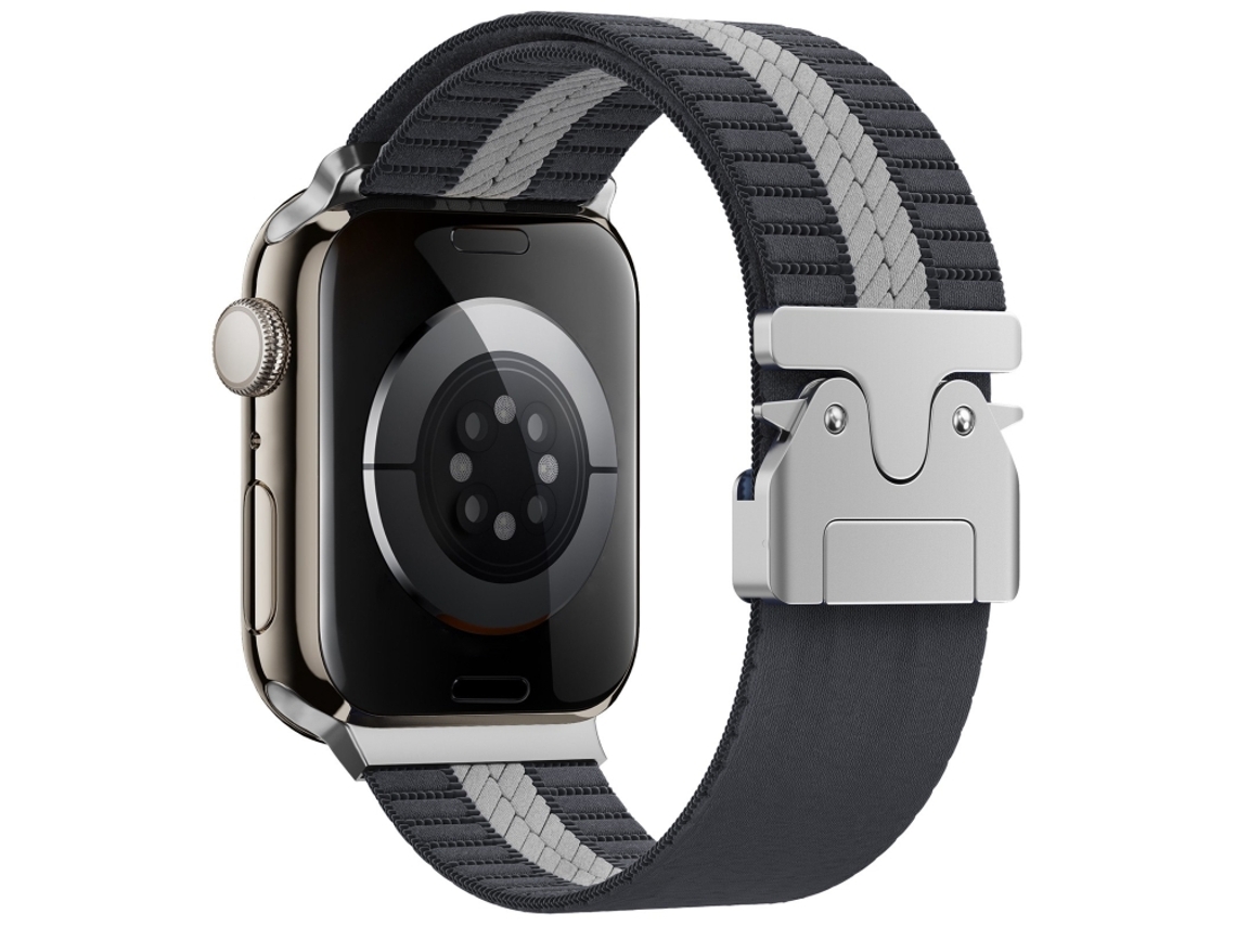 Bracelete para Apple Watch 46/49/45/44mm Nylon Trançado com Fecho de Paraquedas Cinza e Branco XIAOMOYU