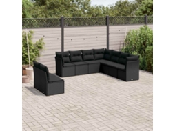 Vidaxl 9 Pcs Conjunto De Sofás P/ Jardim C/ Almofadões Vime Pe Preto
