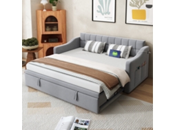Cama Estofada Sofá Cama 2 Em 1 Sofá Multifuncional 90*180*190, Cama Estofada Em Veludo Cinza Claro Com Encaixe E Bolsa De Armazenamento-op