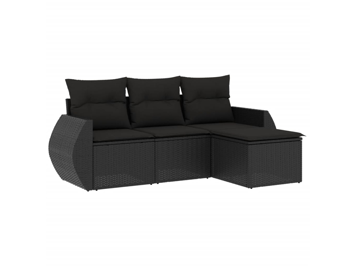 Conjunto de 4 Sofás para Jardim com Almofadões Vime Pe Preto MAISON EXCLUSIVE (4 pcs)