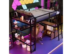 Cama Metal 140x200 Escrivaninha Led Armazenamento Preto Adolescente