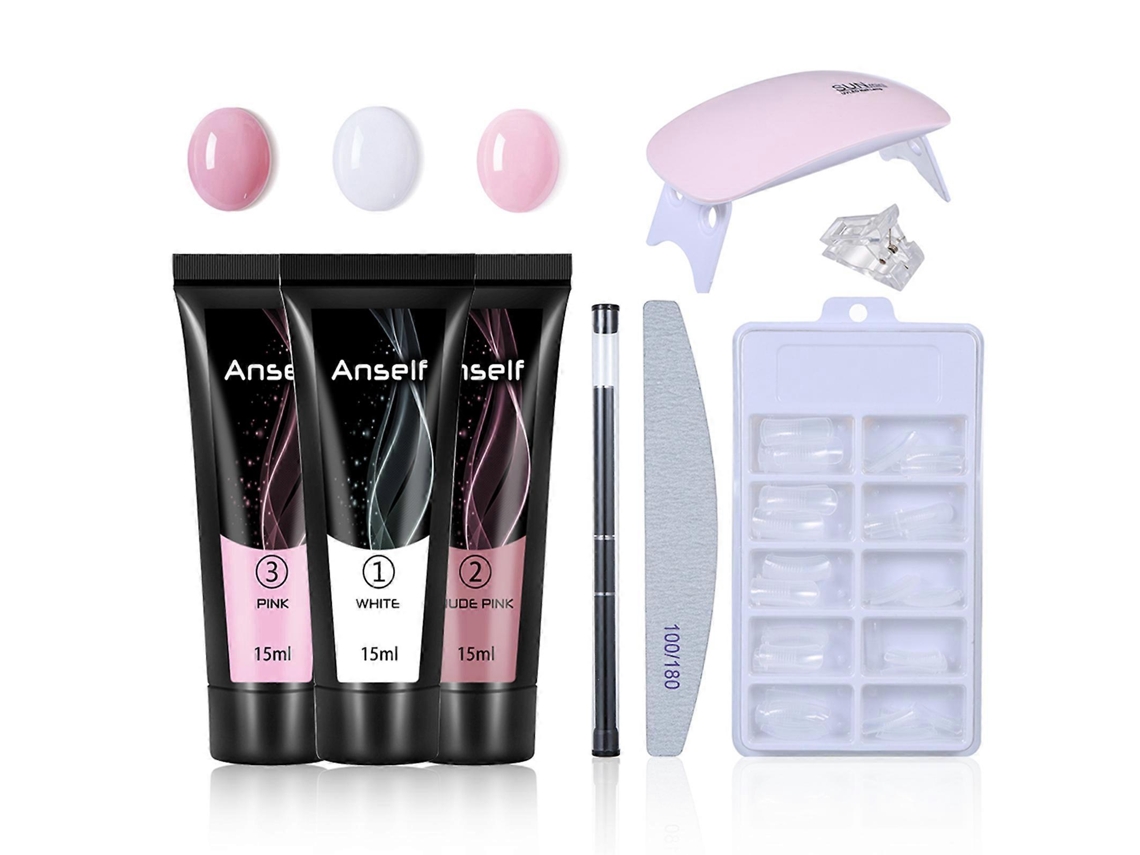 Kit De Extensão De Unhas Anself Diy 3 Cores, Cola 15ml, 100 Moldes, Luminária, Lixa, Caneta De Cristal E Pinça. Ly Ebike