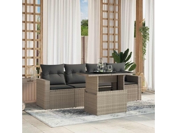 Vidaxl 5 Pcs Conj. Sofás Jardim C/ Almofadões Vime Pe Cinzento-claro