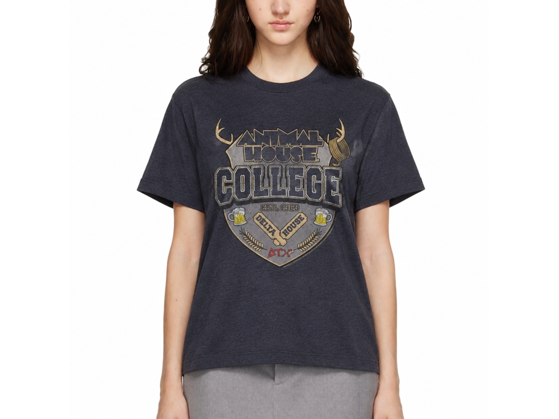 Rockinstone Animal House Movie College Crest Heather Navy Adult T-shirt Size:l