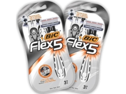 Rasoirs Descartáveis Bic Flex 5 Cabeça Móvel 5 Lâminas Lote De 2 Blisters De 3