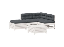 Conjunto 5 Lounge de Jardim com Almofadões Pinho VIDAXL Maciço Branco