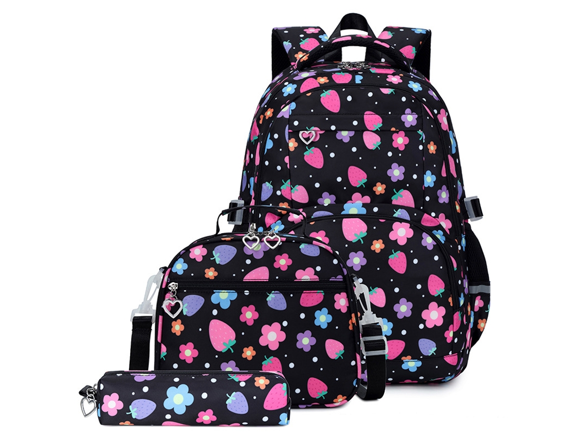 Mochila De Estudante De Três Peças Com Grande Capacidade Impressa Preta