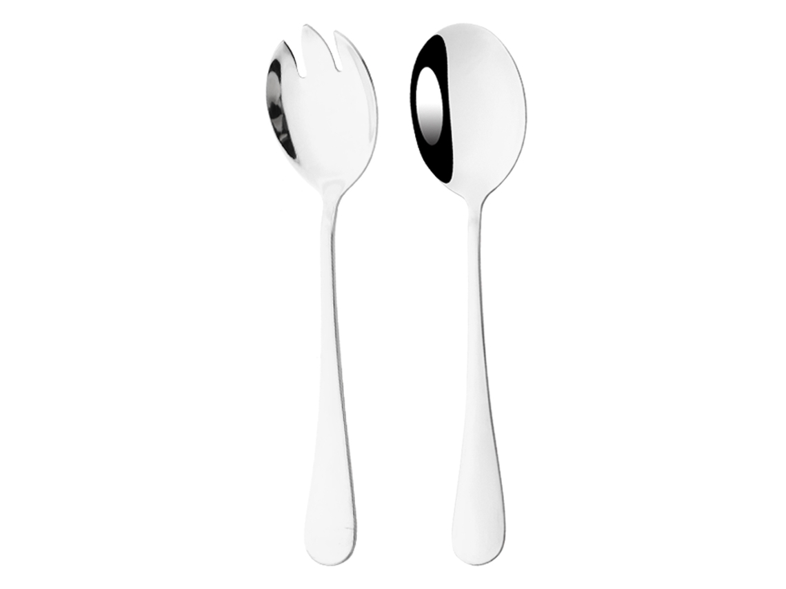 Conjunto de Talheres de Aço Inoxidável com 2 Peças, Incluindo Colher e Garfo, para Salada, com Cores Vibrantes e Design Exclusivo. MDUG (prateado)