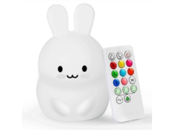 Omni lâmpada Noturna Suave para Crianças, Silicone, 7 Cores, Controle Remoto e Toque, Modos de Respiração e Piscar, Recarregável Via Usb Coelho