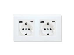 Tomada de Parede Vidro com Usb e 1 Régua Tomadas Usb, C, Corrente de 2, 1 A, 16 A, 240 V, 157 Mm, Branca BRILVIBERA