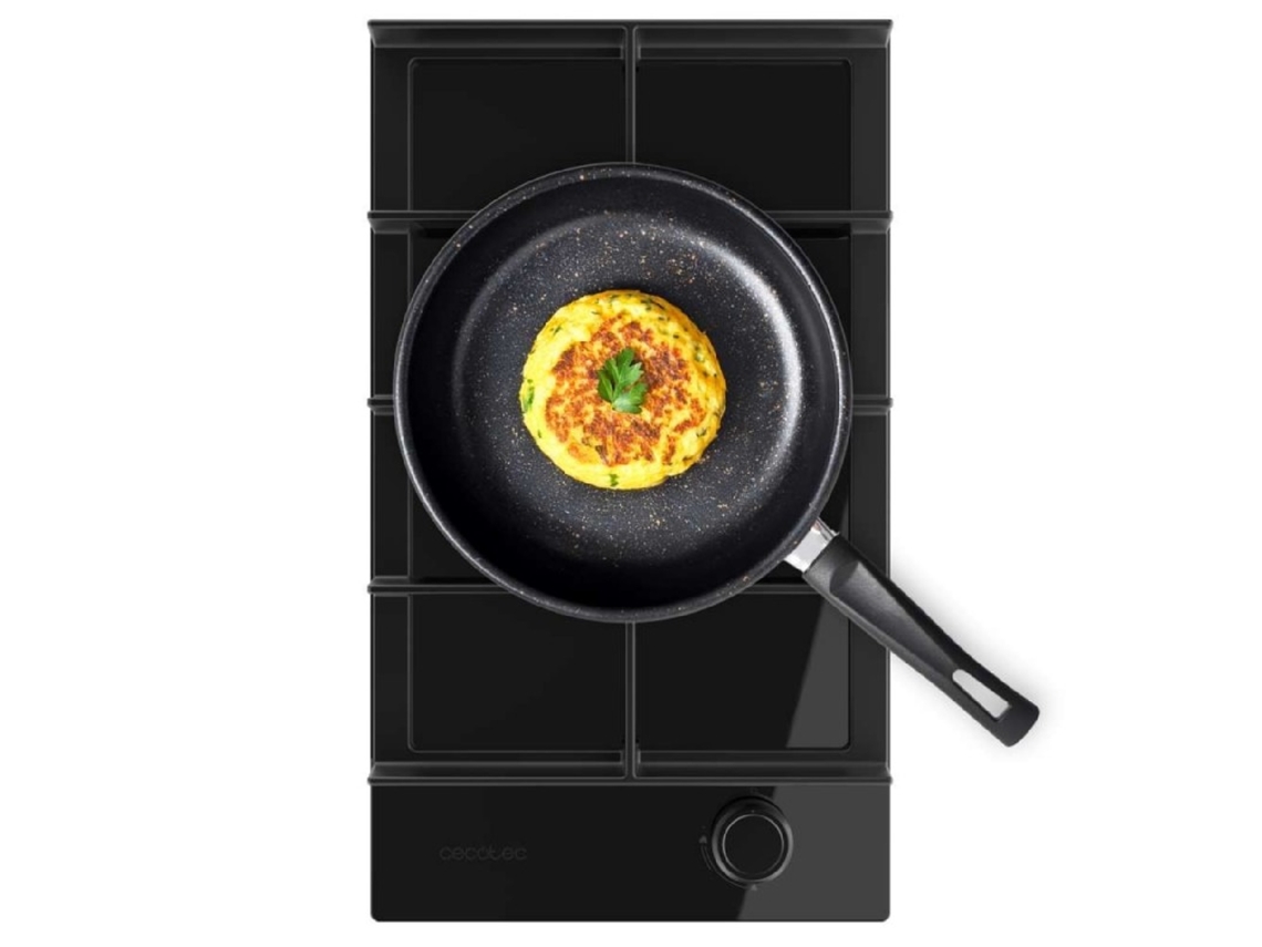 Cecotec Placa A Gás De 1 Queimador Bolero Squad G 14f Glass Black, 3,4kw, Vidro Preto, Grelhas De Ferro Fundido, Queimador Wok