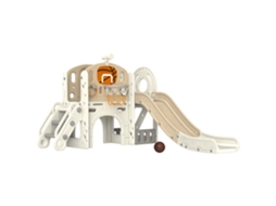 Escorregador infantil 5 em 1, com cesta de basquete e estrutura de escalada telescópica, cinza, 70x177x92 cm ZENCORE SERVICES