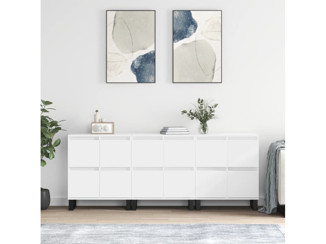 Vidaxl Aparadores 3 Pcs Madeira Processada Branco