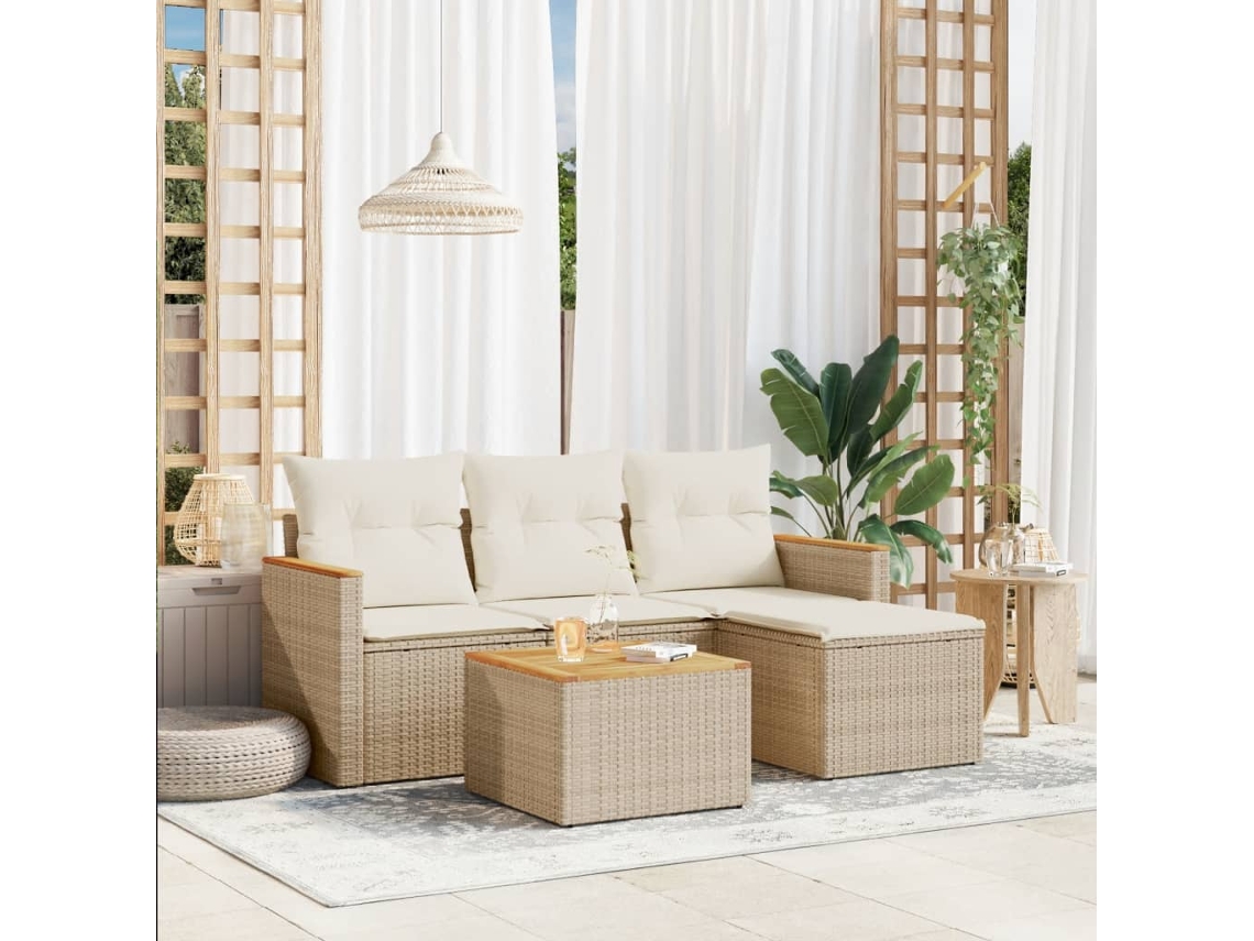 Conjunto de Sofás de Jardim HARLANV1 com Almofadões Vime Pe Bege