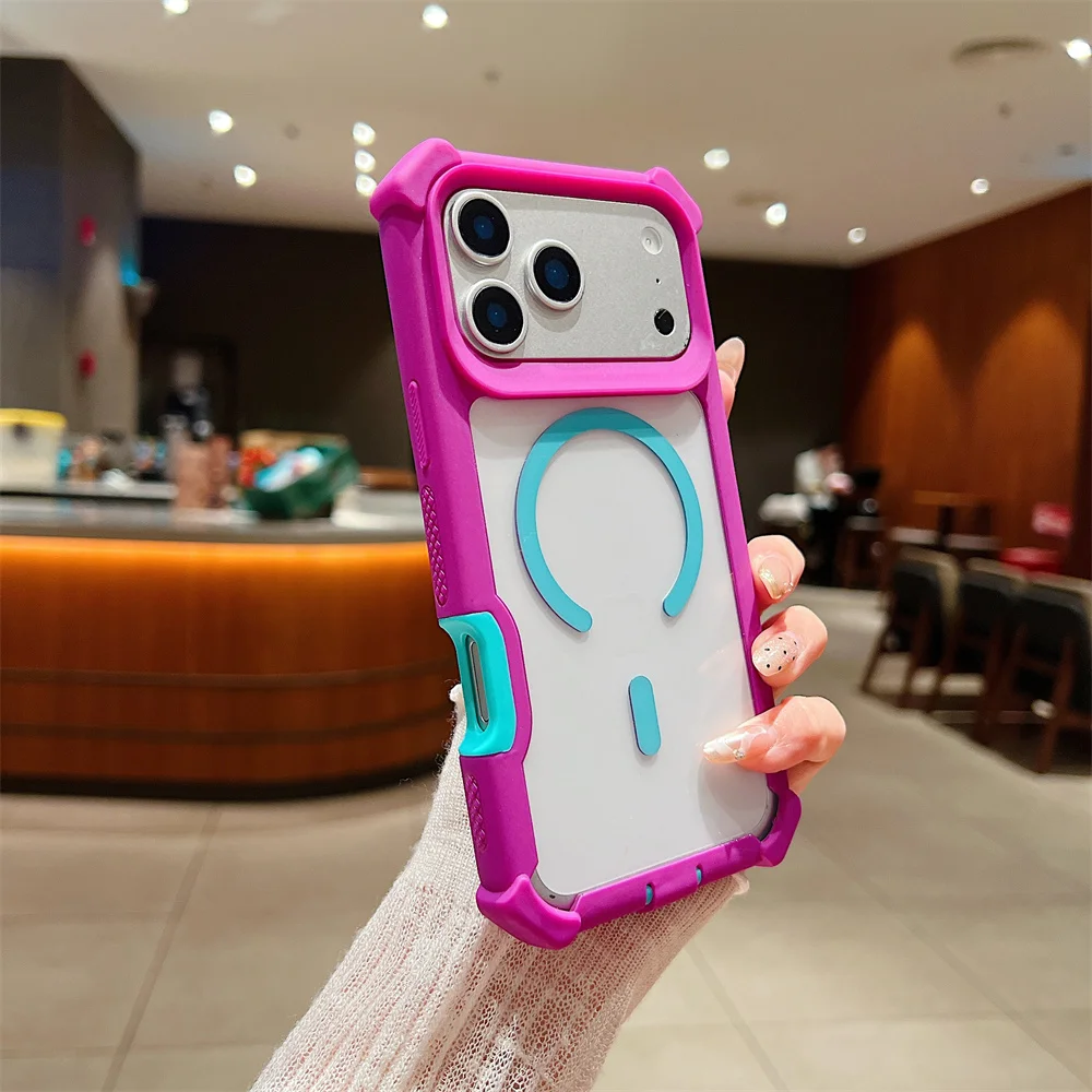 Capa Protetora Magnética Transparente E Resistente A Impactos Para Iphone 17 Pro (roxa), Compatível Com Magsafe.