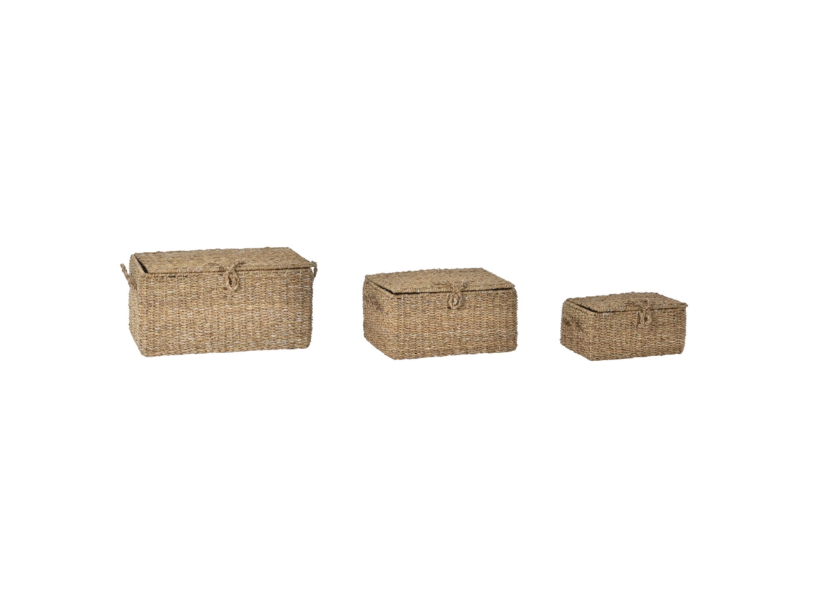 Conjunto de 3 Cestos de Ferro Natural em Fibra de Junco, 52x35x26cm ALEXANDRA HOUSE LIVING