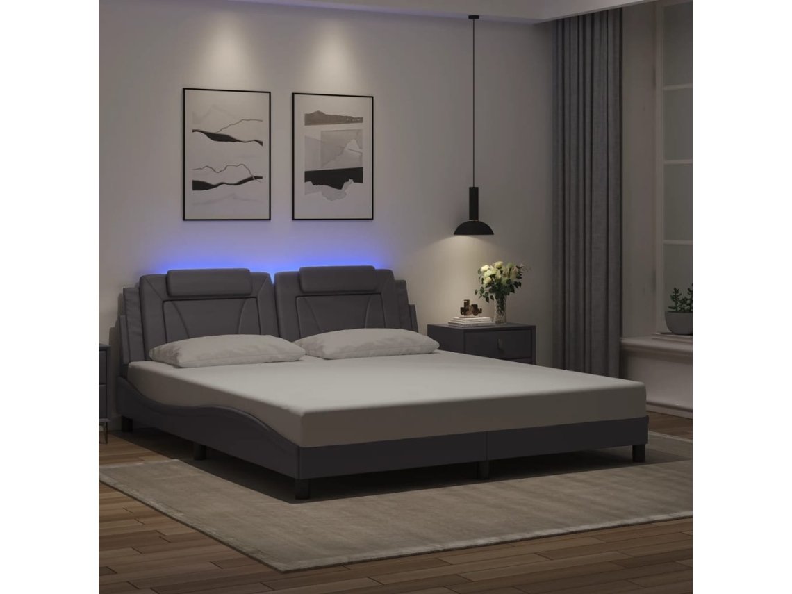 Vidaxl Estrutura De Cama Viana Com Led Sem Colchão 180x200cm Cinza