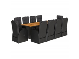 Maison Exclusive - 11 Pcs Conjunto De Jantar P/ Jardim C/ Almofadões Vime Pe Preto