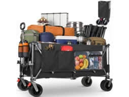 Carrinho De Transporte Dobrável Xxl 300l Preto, Capacidade 250kg, Rodas Todo-o-terreno 17x10cm, Estrutura Reforçada, Camping Jardim Praia