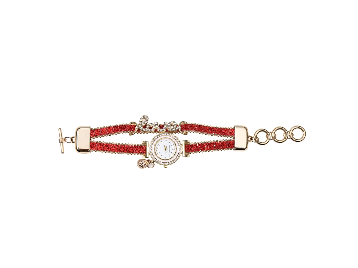 Relógio de Pulso Feminino de Liga com Strass Quartzo Analógico Redondo Vermelho