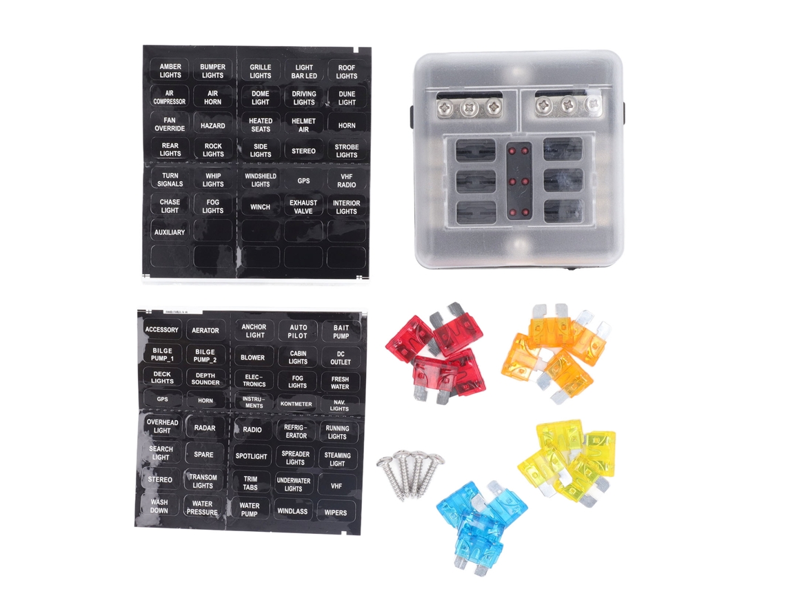 Caja de Fusibles de Lámina Atc Ato Impermeable de 6 Vías 12v 24v Cc Con Indicador Led para Automóviles Y Marinos