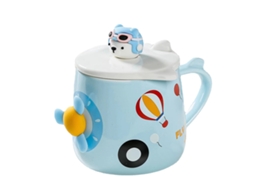 Caneca de Cerâmica de 400Ml com Tampa e Colher Caneca de Café para Casa Água Design para Homens e Mulheres NEVEANCE