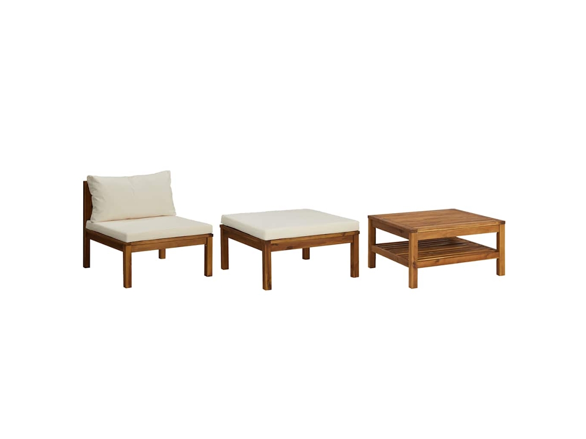 Maison Exclusive - 3 Pcs Conj. Lounge De Jardim C/ Almofadões Branco Nata Acácia
