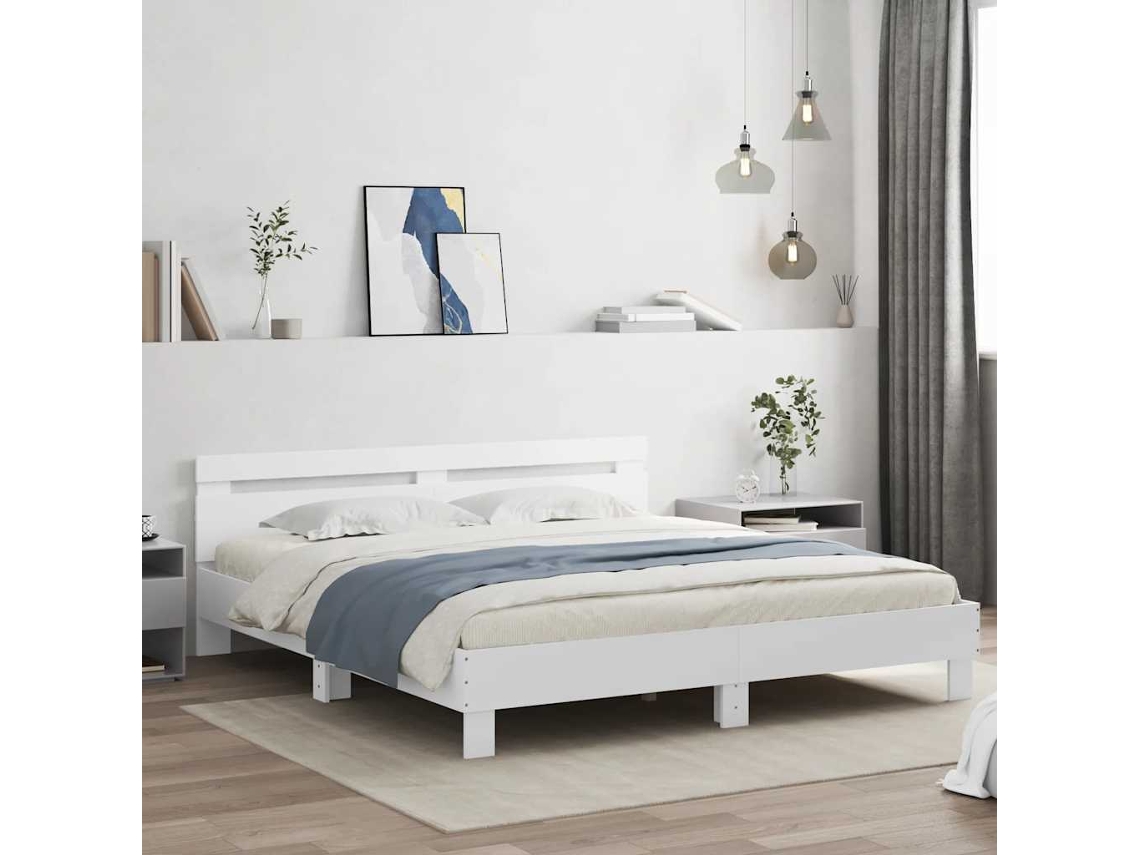 Vidaxl Estrutura Cama C/ Cabeceira 180x200 Cm Derivados Madeira Branco