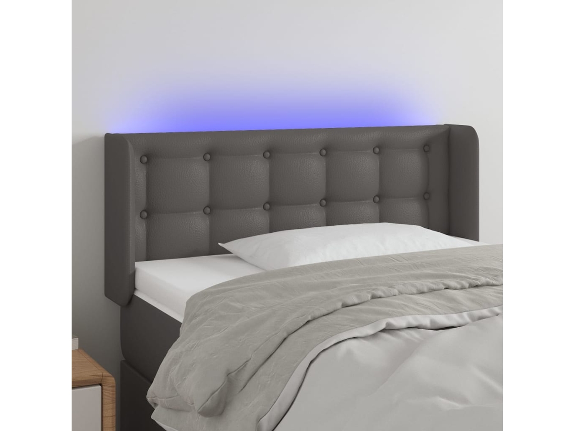 Cabeceira | Painel De Cama Cama C/ Led 83x16x78/88 Cm Couro Artificial Cinzento