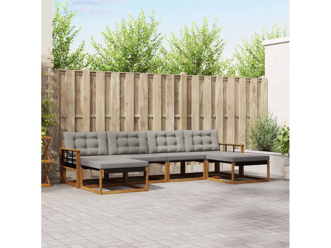 Vidaxl Conjunto De Sofás Para Exterior 6 Unid. Cinza Natural E Claro