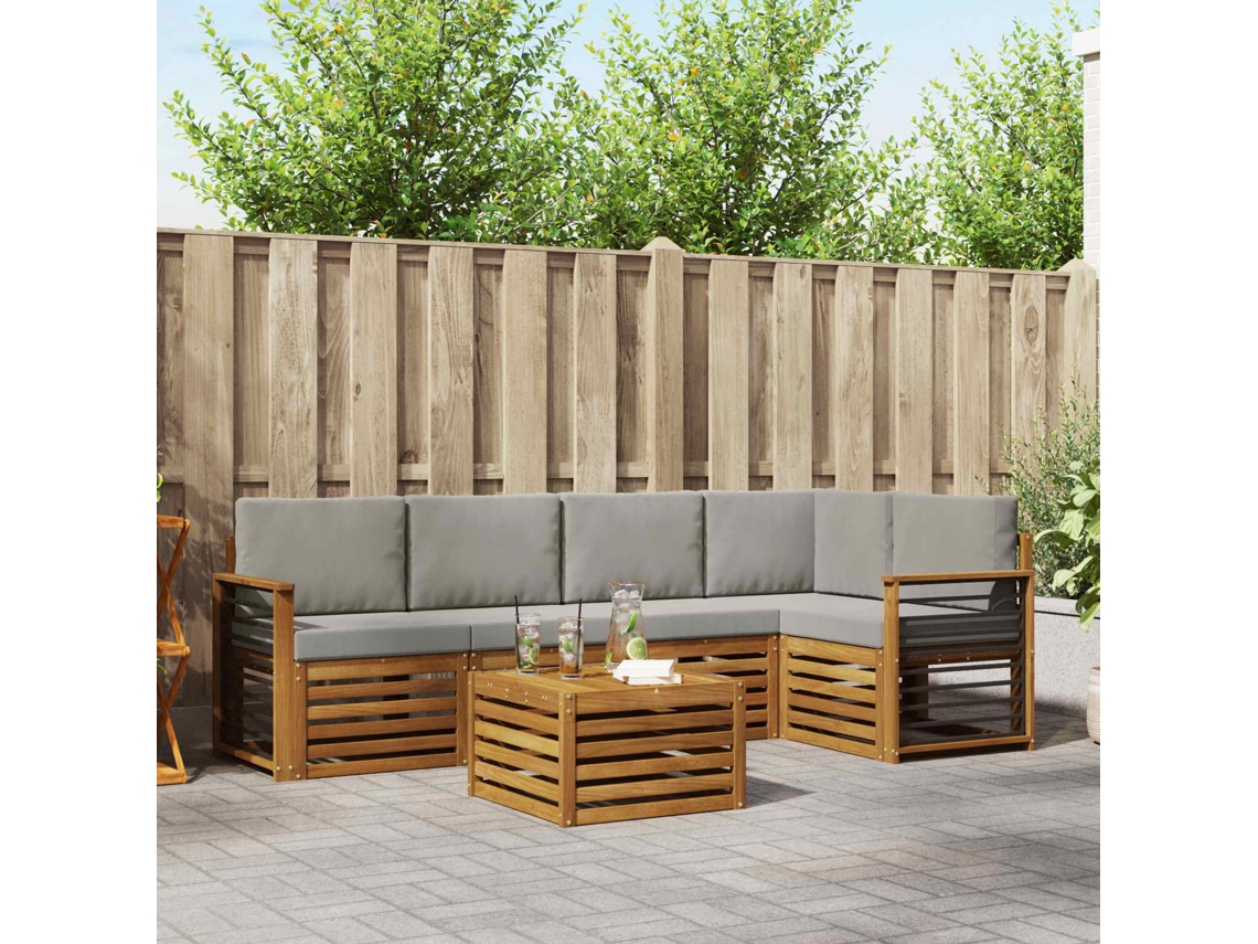 Vidaxl Conjunto De Sofás Para Exterior 6 Unid. Cinza Natural E Claro