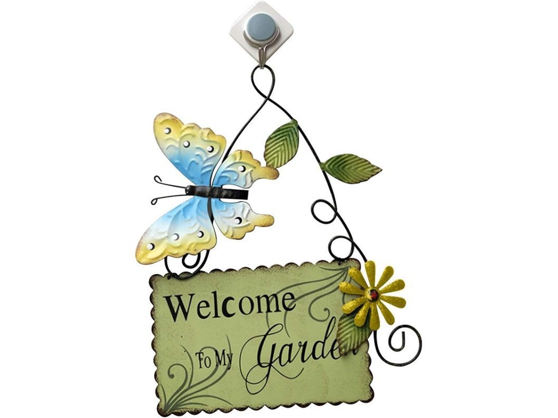 Cartel De Bienvenida De Hierro Colgante Con Mariposa Para Puerta Principal Jardín Patio