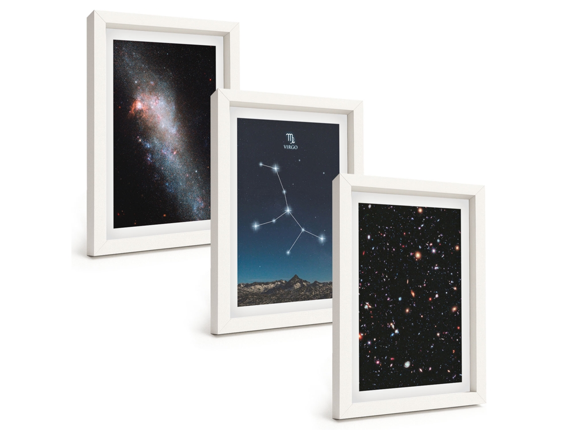 Composição De Quadros Constelação Da Galáxia De Virgem Moldura Branca Quadros Para A Sala De Estar Espelharte (3 Peças 20x30 Cm)