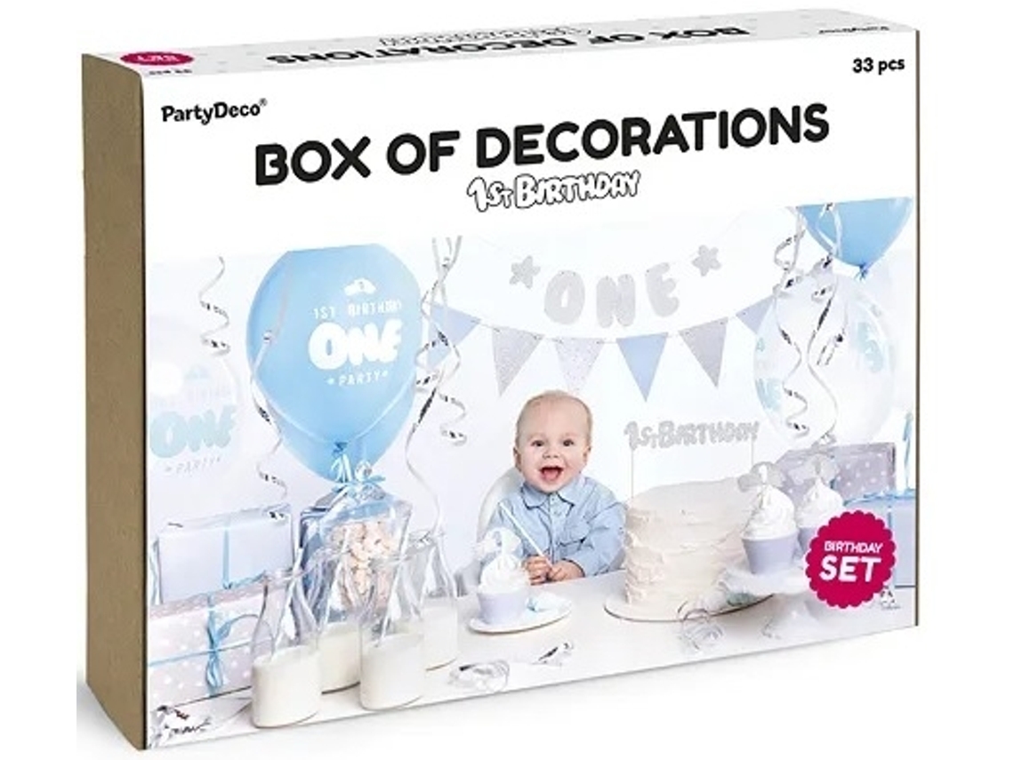 Conjunto de Decorações para Festa de Aniversário de 1 Ano Azul e Prata PRICENET