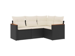Conjunto de 4 Sofás para Jardim com Almofadões Vime Pe Preto MAISON EXCLUSIVE (4 pcs)
