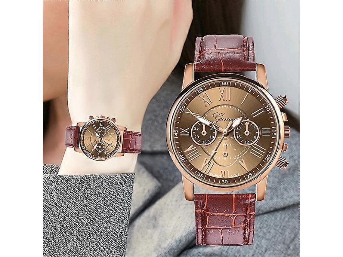 Conjunto De 2 Relógios De Quartzo Com Três Mostradores E Seis Ponteiros, Estilo Cinto De Imitação, Para Mulheres/homens