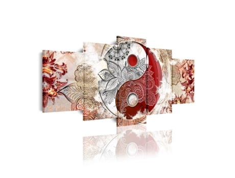 Quadro Moderno DEKOART Ying Yang Abstratos Zen Bege Vermelho (200 X 100cm)