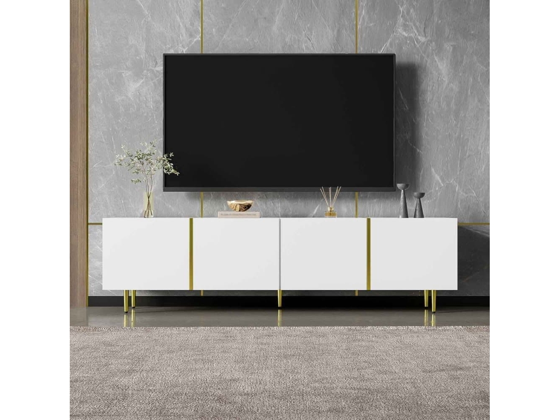Mesa De Tv L 170 Cm - Com 4 Portas - Mdf - Branco