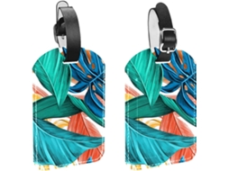 Conjunto De 2 Etiquetas Bagagem Viagem Com Estampa Folha Tropical Bolsas, Malas, Sacolas E Bagagens, Com Alças De