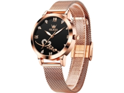 Lurelia Relógio Feminino, Movimento De Quartzo, Luminoso, Detalhes Com Strass, Aço Inoxidável, Preto