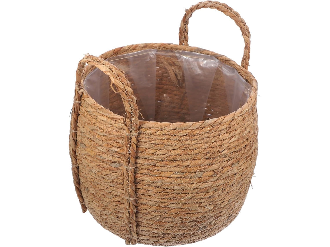Cesto Pequeno Multifuncional Trançado com Alça de Junco Natural para Flores de Interior. SFUSHOS